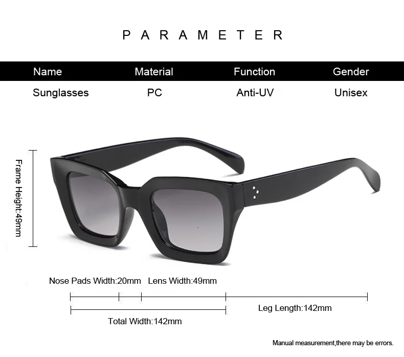 New Fashion Woman Luxury Brand Square Sunglasses Ladies Vintage Oversized Sun Glasses Female Big Frame Uv400 Shades Black