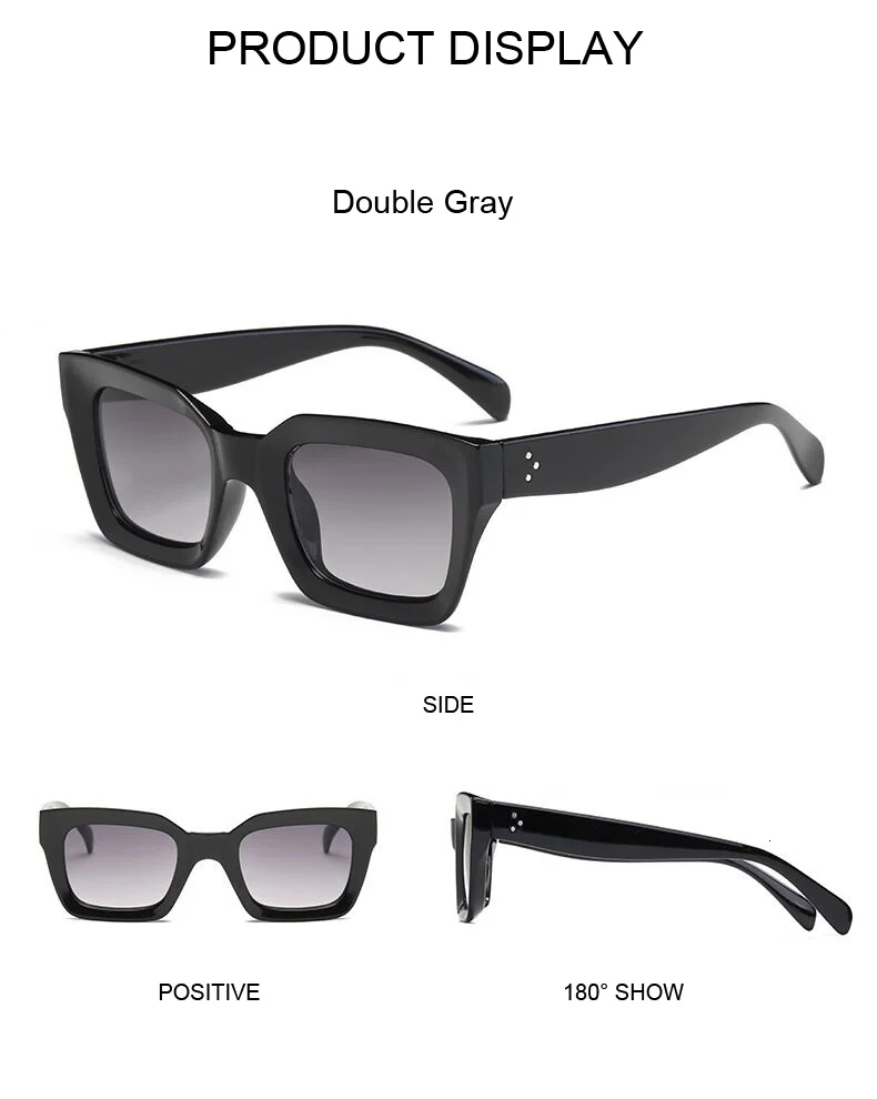New Fashion Woman Luxury Brand Square Sunglasses Ladies Vintage Oversized Sun Glasses Female Big Frame Uv400 Shades Black