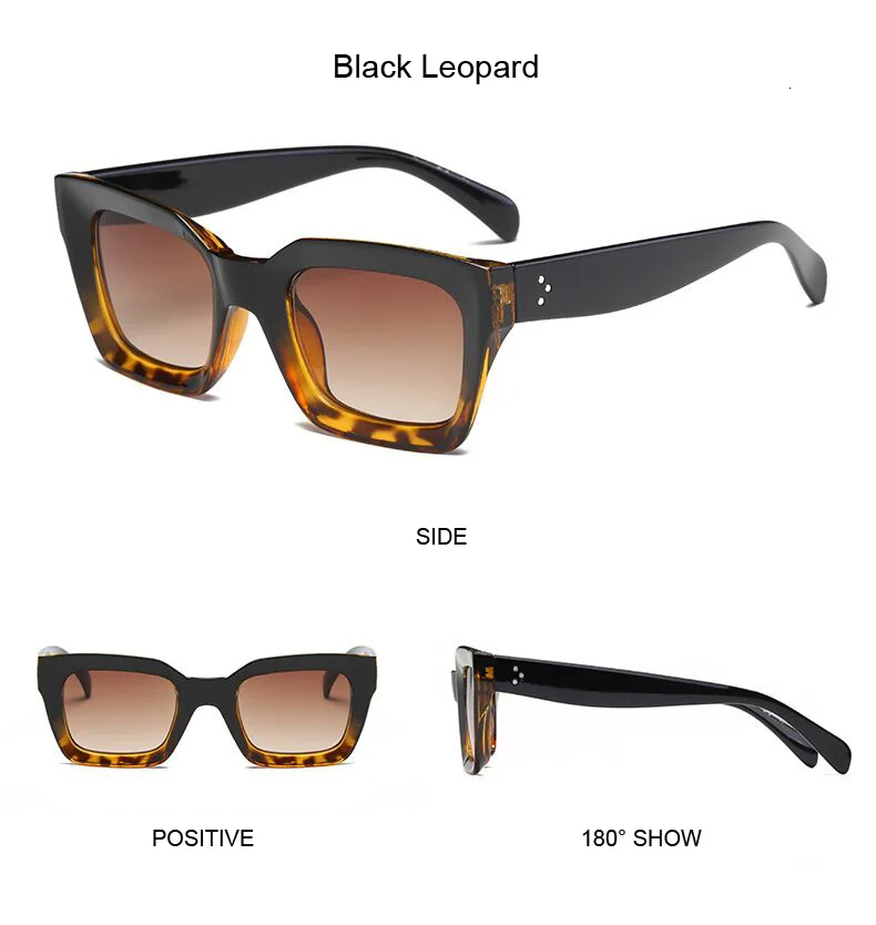 New Fashion Woman Luxury Brand Square Sunglasses Ladies Vintage Oversized Sun Glasses Female Big Frame Uv400 Shades Black