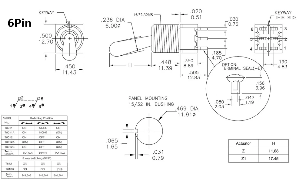 SH T80-T Z1 Series Large Long Handle 12mm Panel Mount Mini Toggle Switch 5A 125VAC