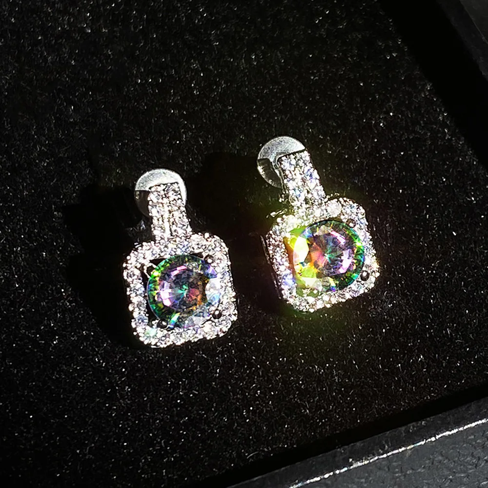 Huitan Classic Square Shape Women Stud Earring Full Paved CZ Zircon Stone Luxury Female Wedding Earring Jewelry New Arrival Item