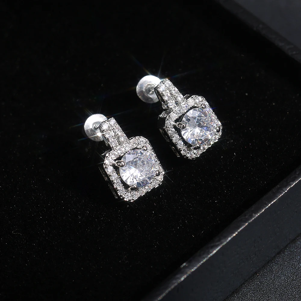 Huitan Classic Square Shape Women Stud Earring Full Paved CZ Zircon Stone Luxury Female Wedding Earring Jewelry New Arrival Item