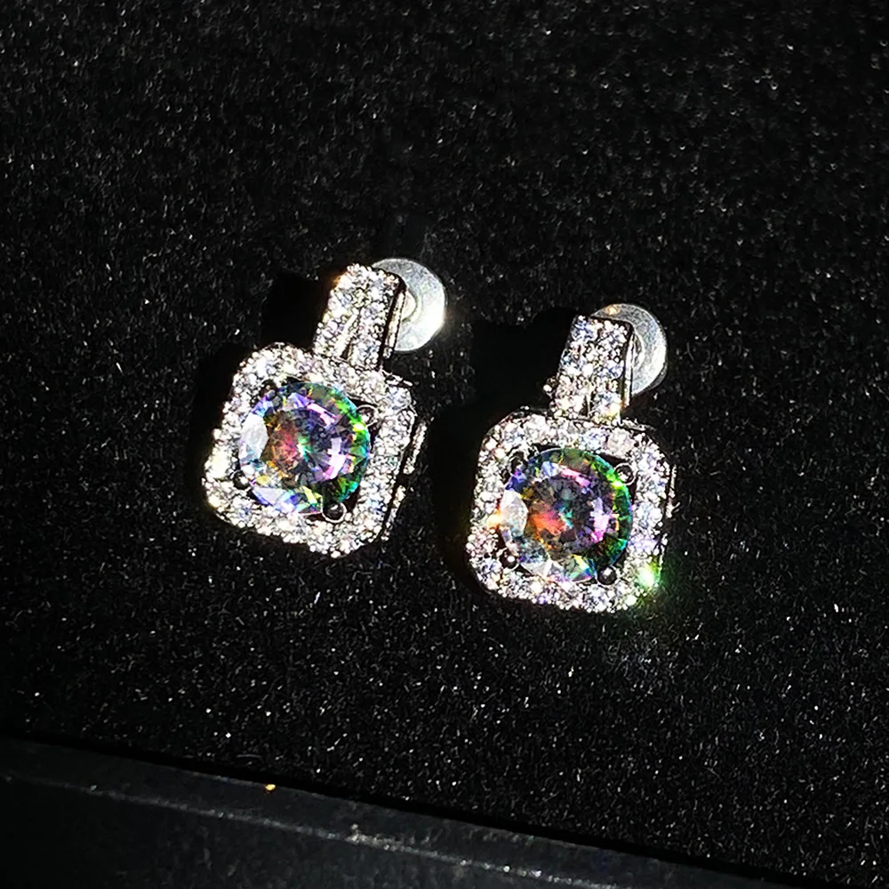 Huitan Classic Square Shape Women Stud Earring Full Paved CZ Zircon Stone Luxury Female Wedding Earring Jewelry New Arrival Item