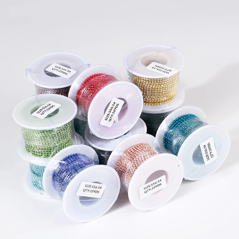 RESEN New Arrival Colorful Rhinestone Chains Dense Fancy Chain Apparel Sewing Glass Rhinestone Cup Chain With Colorful base