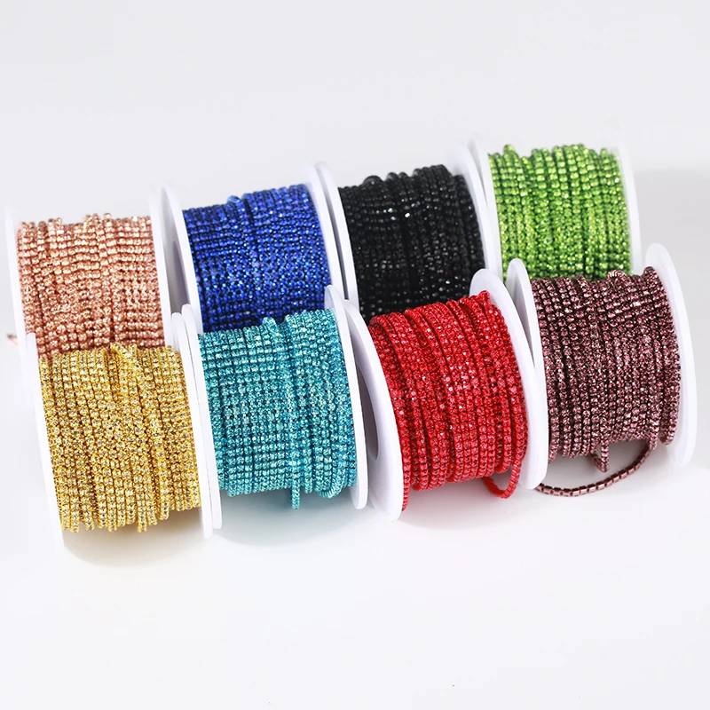 RESEN New Arrival Colorful Rhinestone Chains Dense Fancy Chain Apparel Sewing Glass Rhinestone Cup Chain With Colorful base