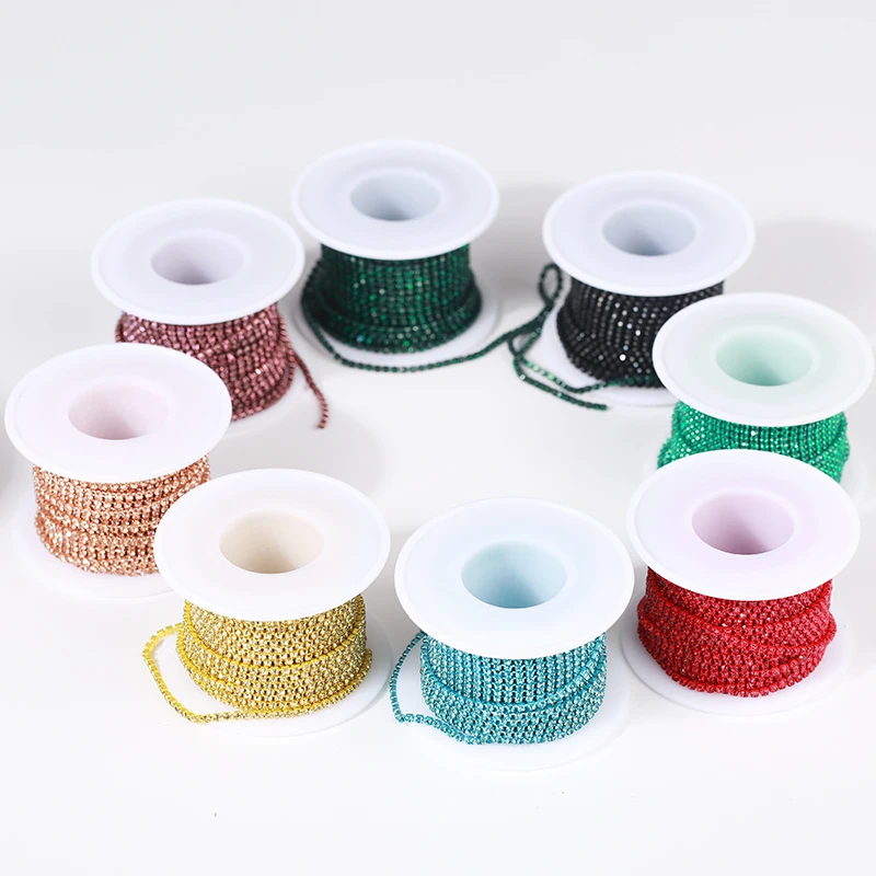 RESEN New Arrival Colorful Rhinestone Chains Dense Fancy Chain Apparel Sewing Glass Rhinestone Cup Chain With Colorful base