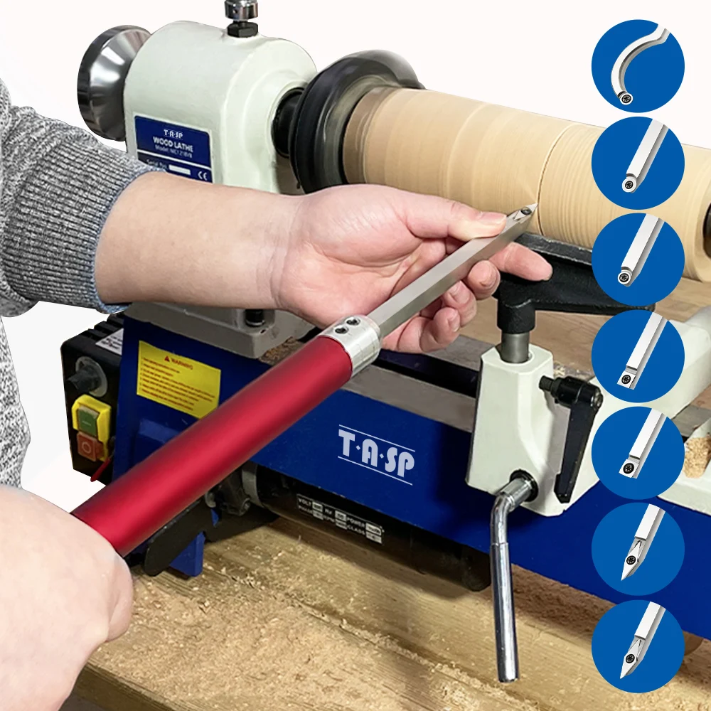TASP Carbide Insert Cutter Woodturning Tool Swan Neck Wood Turning Chisel Blade & Aluminum Handle for Woodworking Lathe Machine