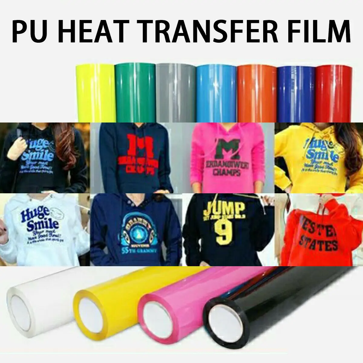 PU Heat Transfer Vinyl Hot Press Iron-on Tshirt Textiles Film Roll HTV Printing Clothing Christmas Halloween Decor for Cameo DIY