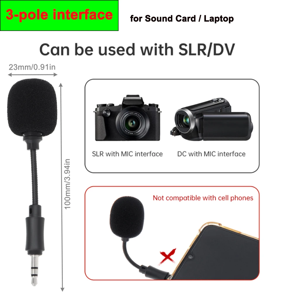 Mini 3.5mm Jack Flexible Capacitance Microphone Mic for Mobile Phone PC Laptop Notebook