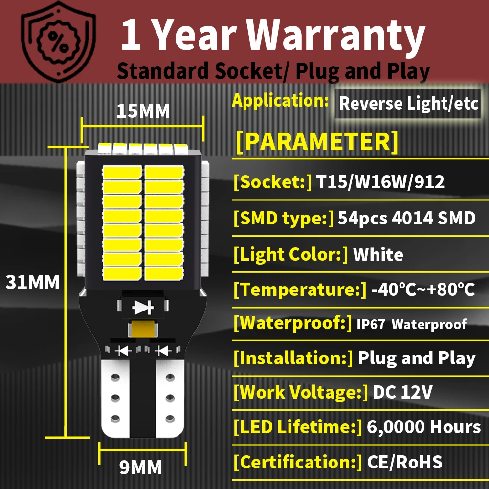 2pcs LED Reverse Light Blub Backup Lamp W16W T15 921 Canbus For BMW E81 E87 E88 E82 E92 E90 E91 E60 F07 F11 E61 1 3 5 Series