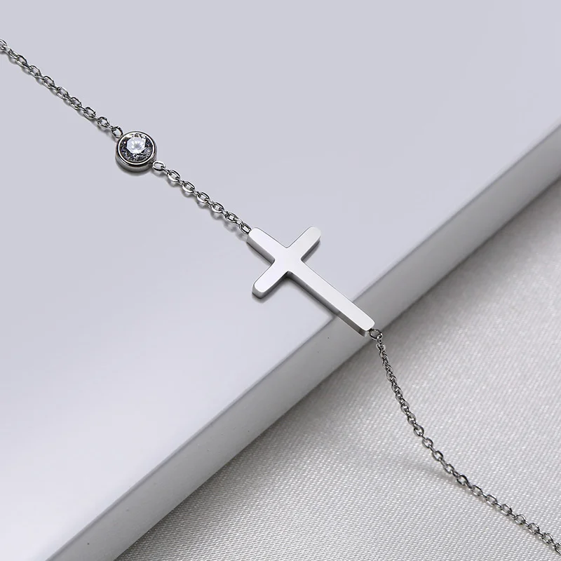 Women Minimalism Thin Chain Cross Crescent Moon Star Bracelet, Stainless Steel Female Adjustable Link Stacked Layered