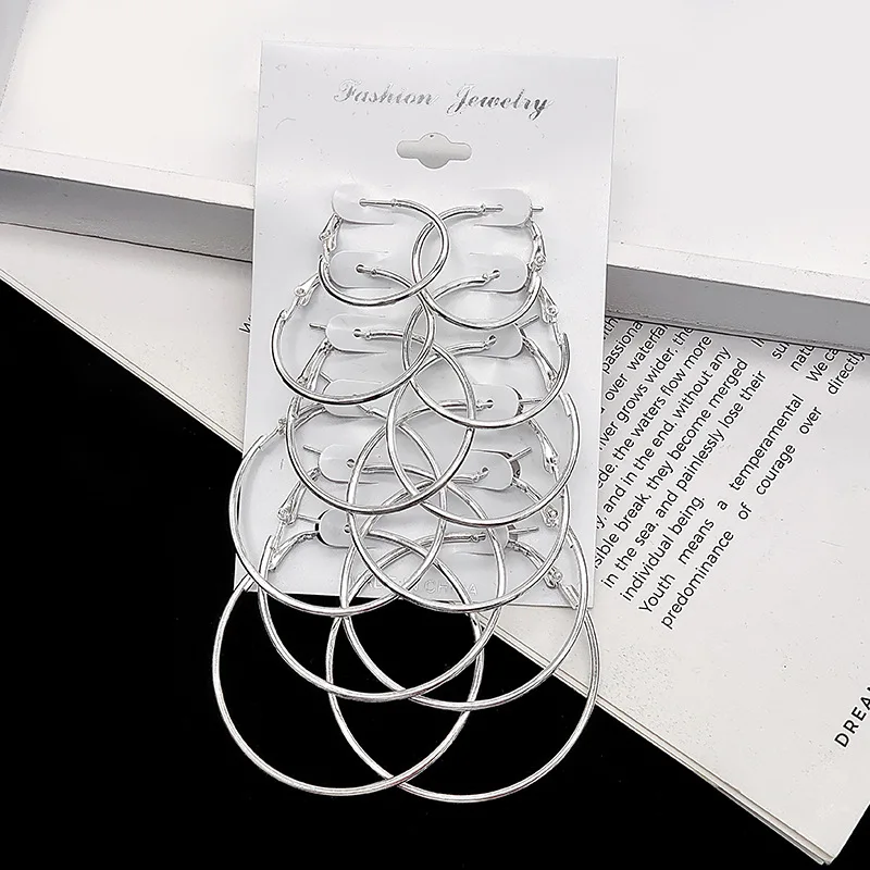 12pcs/lot Women's Hoop Earrings Gold Color Round Large Earrings Set Brincos Loop Earrings New Pendientes Para Novia