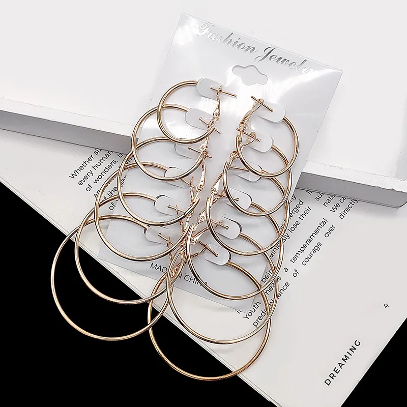 12pcs/lot Women's Hoop Earrings Gold Color Round Large Earrings Set Brincos Loop Earrings New Pendientes Para Novia