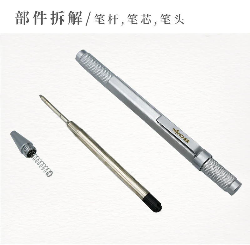 WANCHER Ballpoint Pen Original Hexagon Brass Metal Rotary Black 0.5mm Refill Replaceable W1558 Office School Stationery