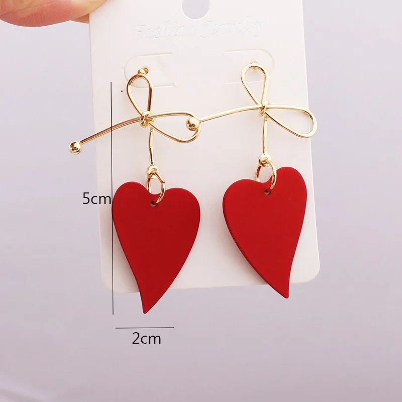 Red Color Women Dangle Earrings Geometric Pendants Gold Color Metal Hook Earrings Long Hang Earrings Pendientes Fashion Jewelry