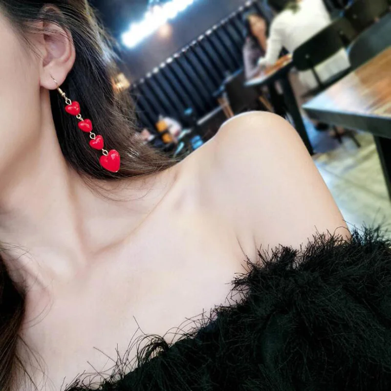 Red Color Women Dangle Earrings Geometric Pendants Gold Color Metal Hook Earrings Long Hang Earrings Pendientes Fashion Jewelry