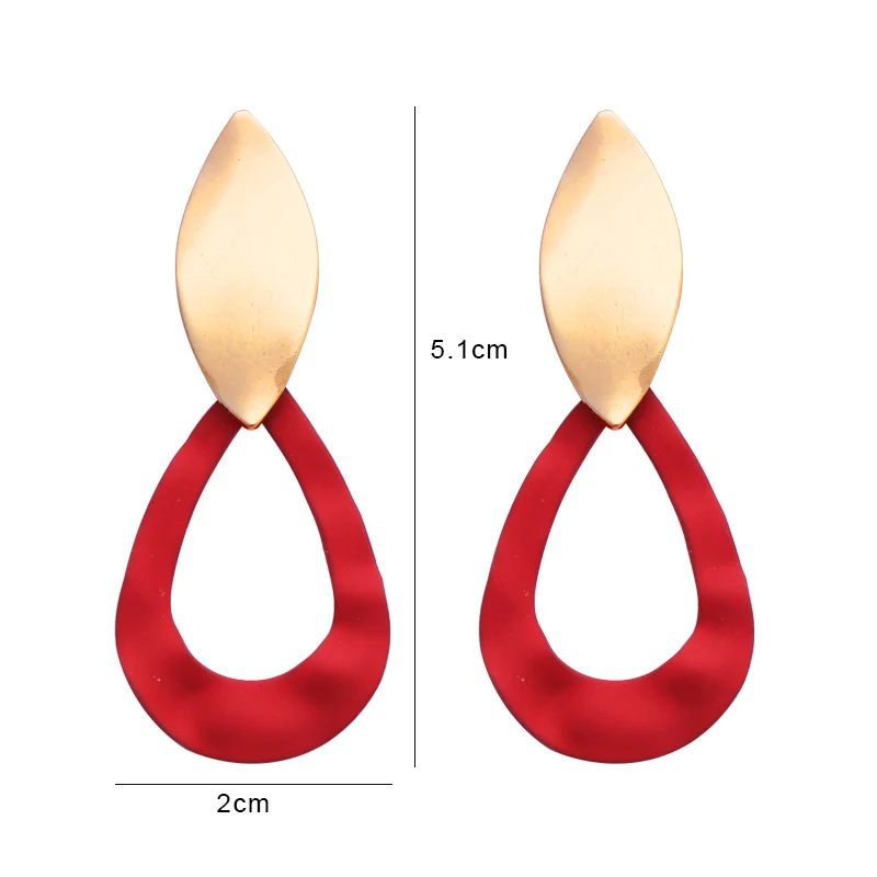 Red Color Women Dangle Earrings Geometric Pendants Gold Color Metal Hook Earrings Long Hang Earrings Pendientes Fashion Jewelry