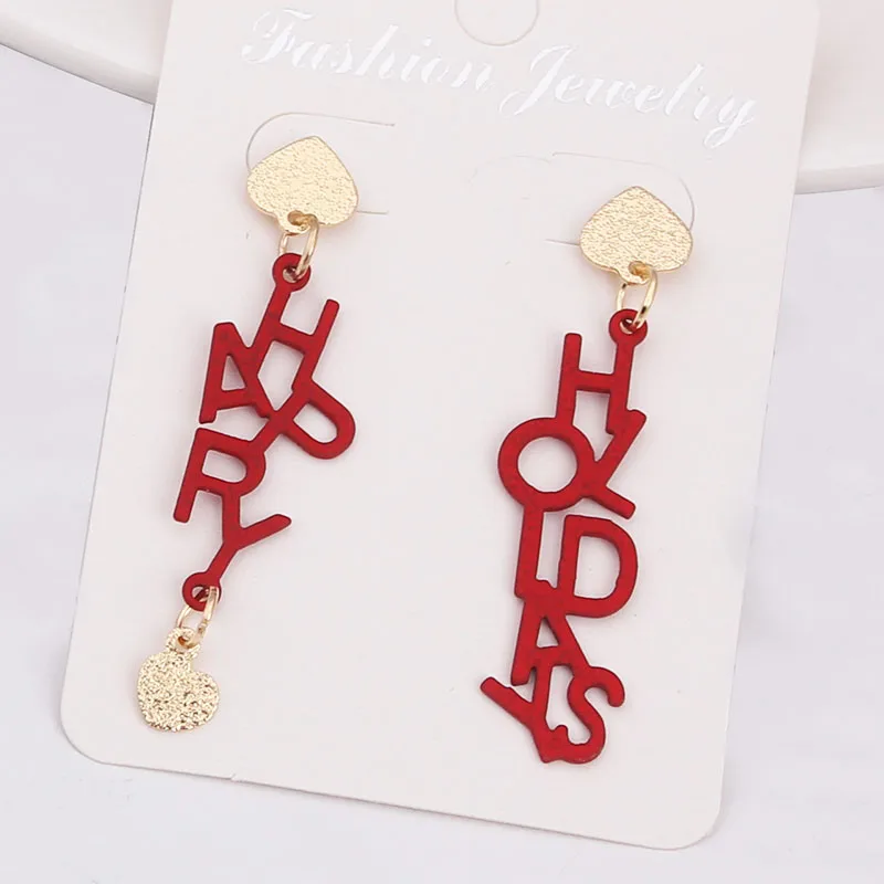 Red Color Women Dangle Earrings Geometric Pendants Gold Color Metal Hook Earrings Long Hang Earrings Pendientes Fashion Jewelry