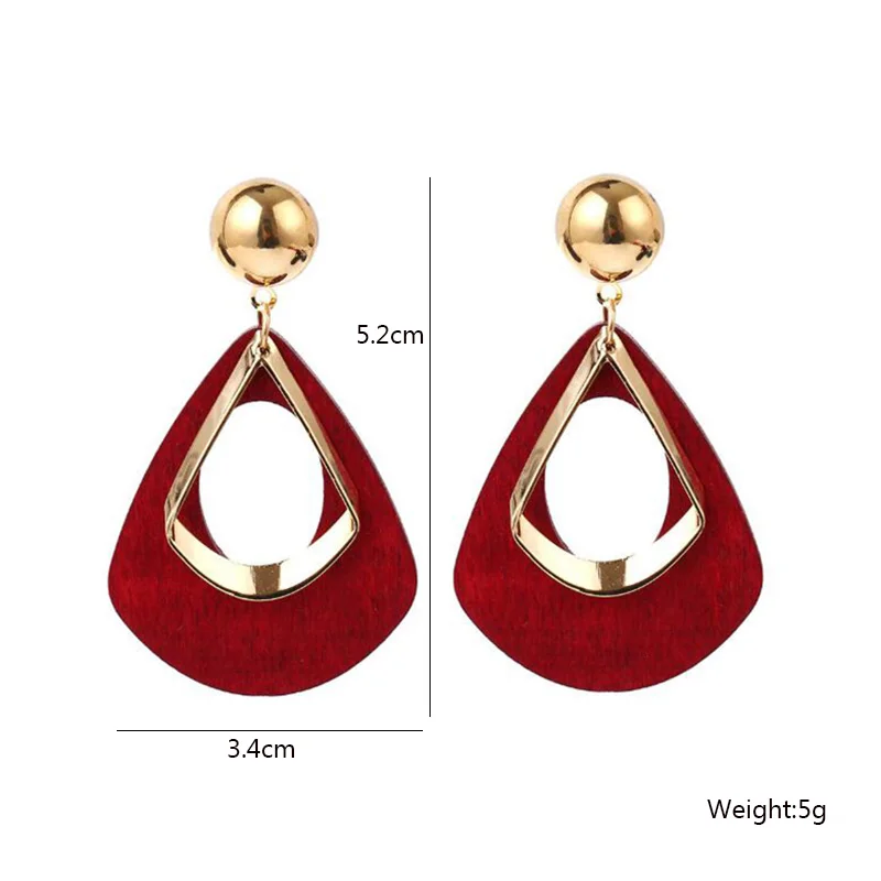 Red Color Women Dangle Earrings Geometric Pendants Gold Color Metal Hook Earrings Long Hang Earrings Pendientes Fashion Jewelry