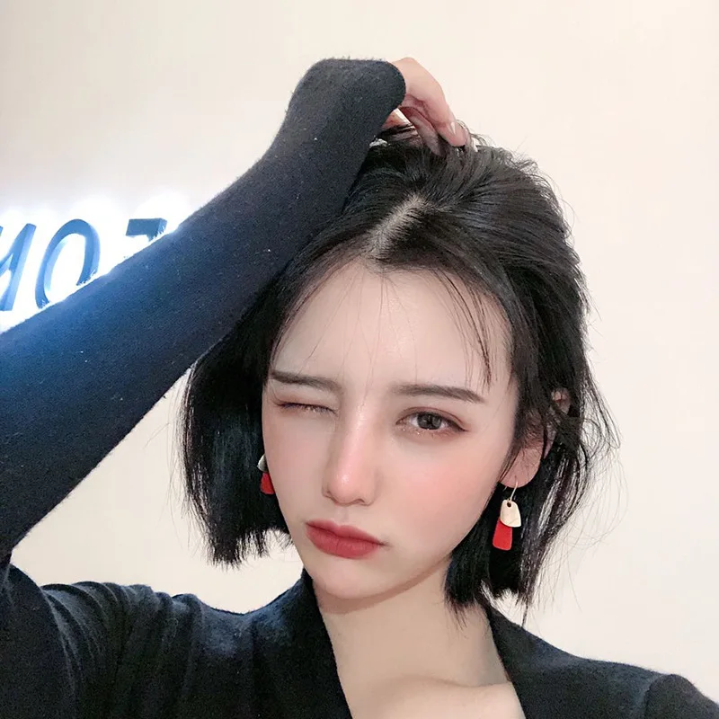 Red Color Women Dangle Earrings Geometric Pendants Gold Color Metal Hook Earrings Long Hang Earrings Pendientes Fashion Jewelry