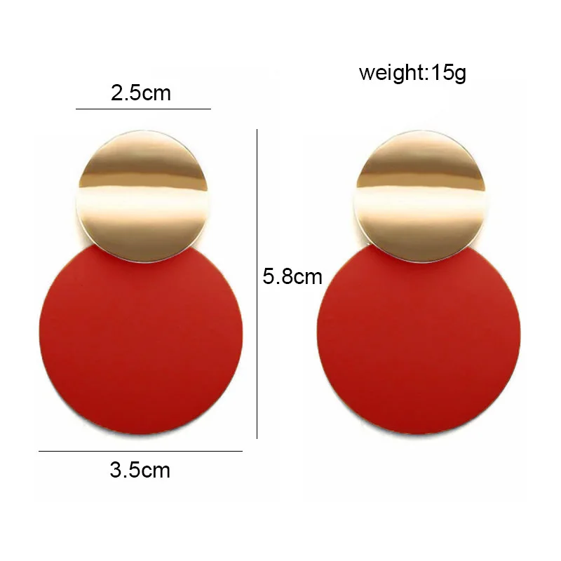 Red Color Women Dangle Earrings Geometric Pendants Gold Color Metal Hook Earrings Long Hang Earrings Pendientes Fashion Jewelry