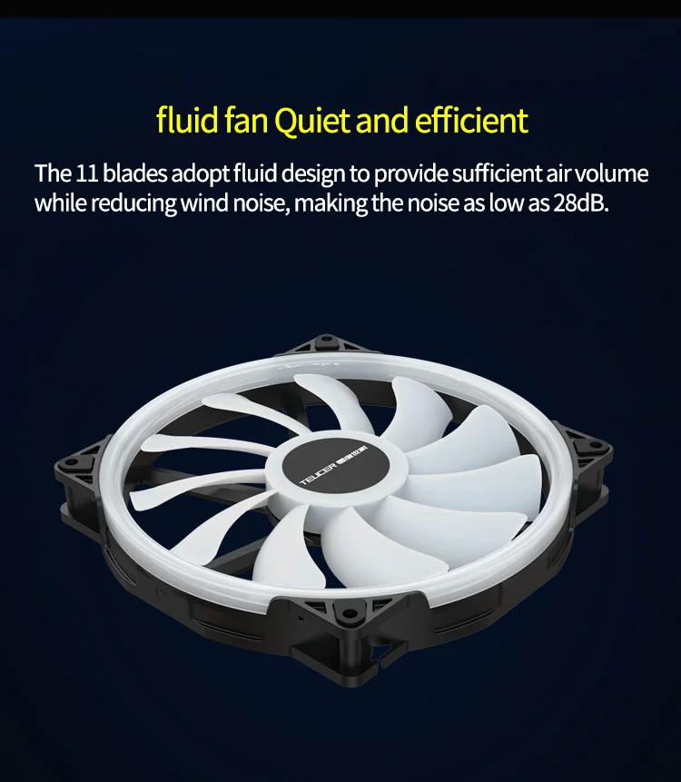 TEUCER FD200 200mm ARGB Computer Case Fan 5V 3PIN LED Cooling Fans Desktop PC Case Accessories