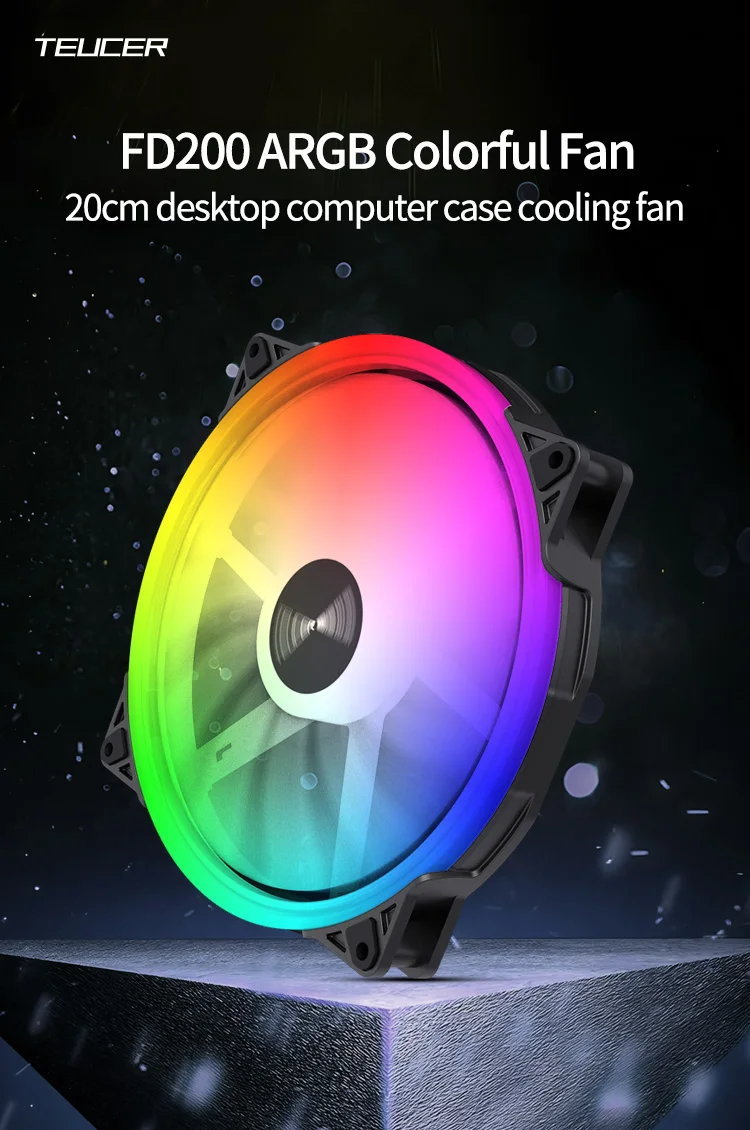 TEUCER FD200 200mm ARGB Computer Case Fan 5V 3PIN LED Cooling Fans Desktop PC Case Accessories