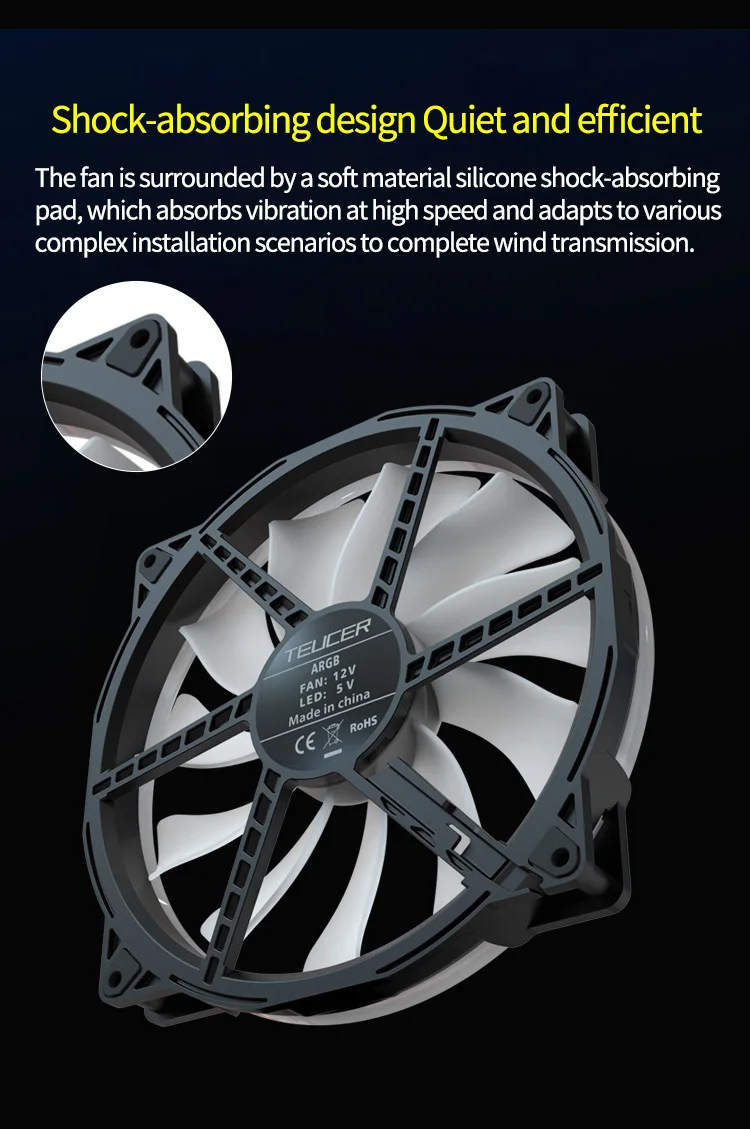TEUCER FD200 200mm ARGB Computer Case Fan 5V 3PIN LED Cooling Fans Desktop PC Case Accessories