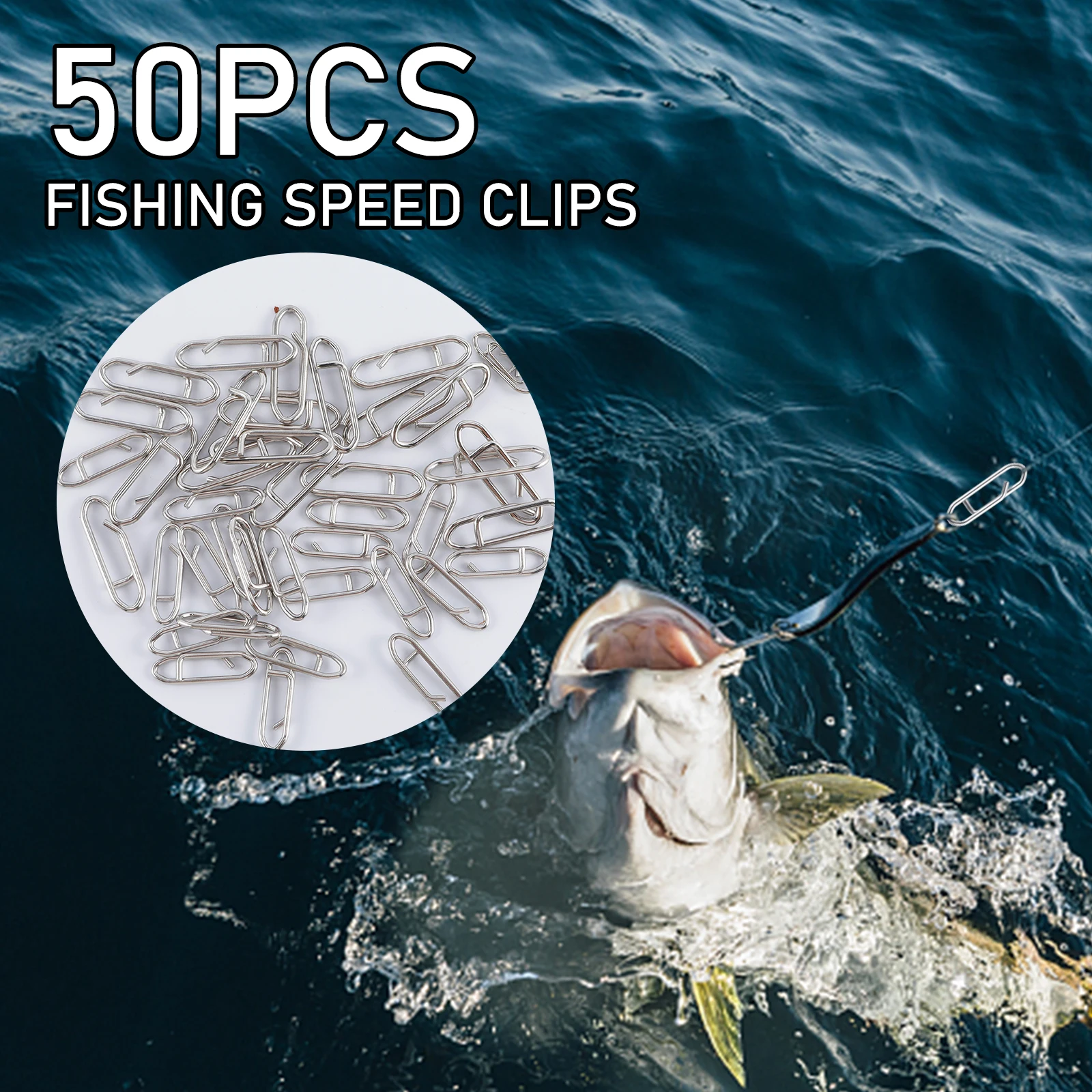 50pc Fishing Snap Power Clip Stainless Steel Speed Clip Quick Change Fast Link Connector for Crankbait Swimbait Minnow
