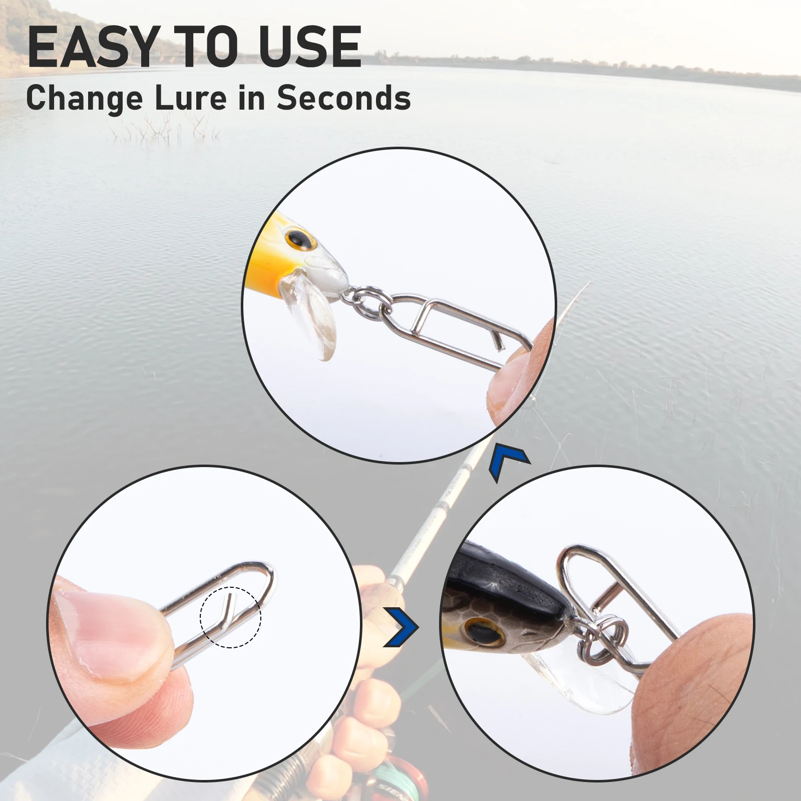 50pc Fishing Snap Power Clip Stainless Steel Speed Clip Quick Change Fast Link Connector for Crankbait Swimbait Minnow