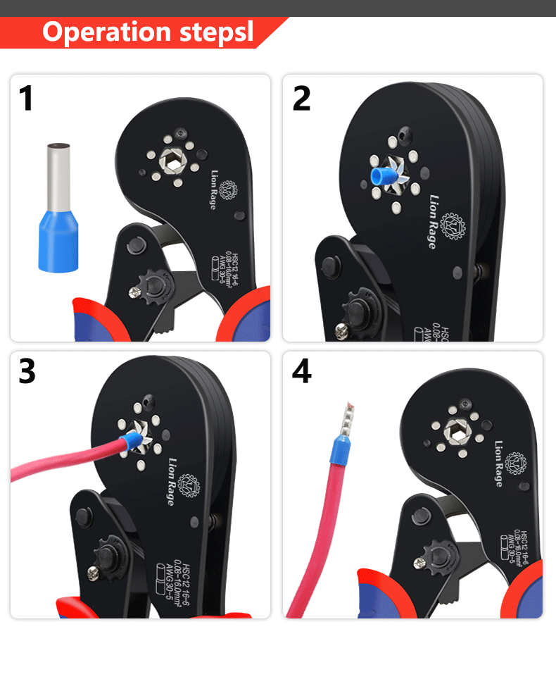 Tubular Terminal Crimping Tool Small Pliers HSC12 16-6 Large Terminal Precision Electrical Fixture Kit 0.08-16mm ²/ 30-5AWG