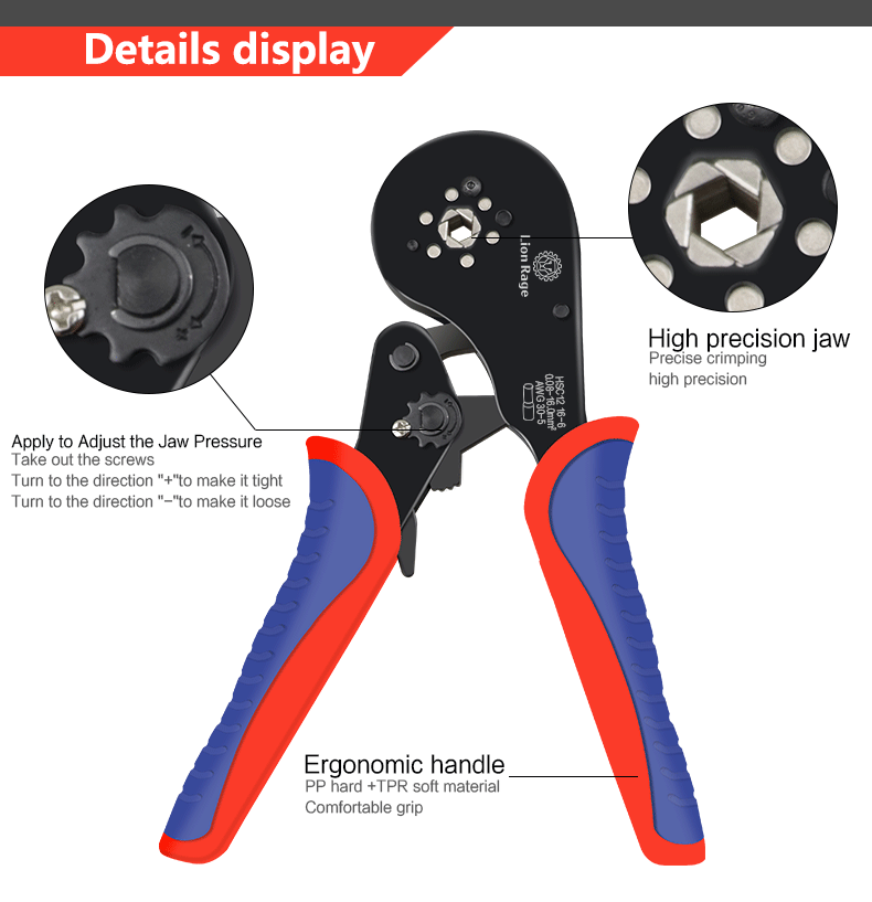 Tubular Terminal Crimping Tool Small Pliers HSC12 16-6 Large Terminal Precision Electrical Fixture Kit 0.08-16mm ²/ 30-5AWG