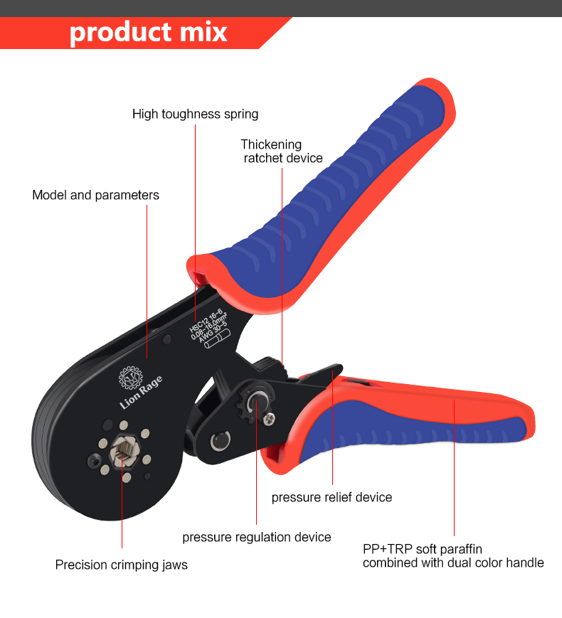Tubular Terminal Crimping Tool Small Pliers HSC12 16-6 Large Terminal Precision Electrical Fixture Kit 0.08-16mm ²/ 30-5AWG