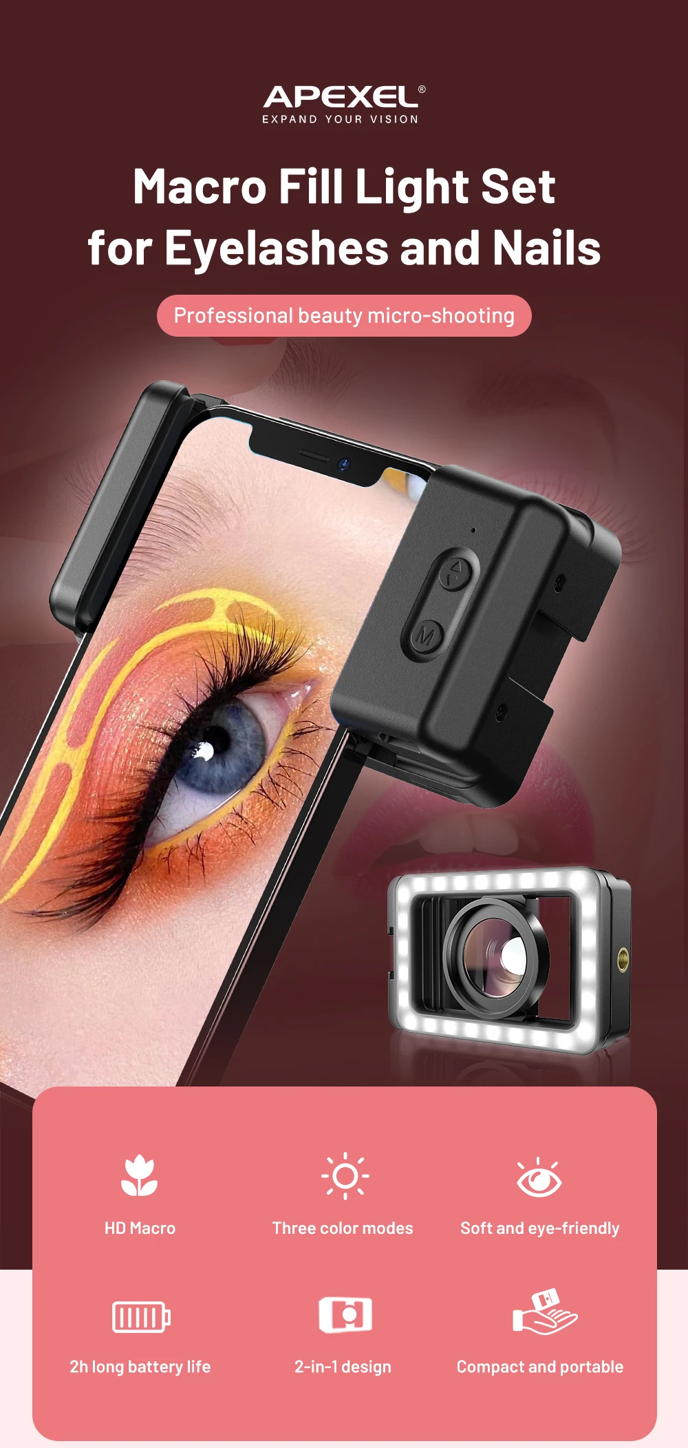 APEXEL New Upgraded HD 15x Super Macro Lens With LED Fill Light Universal Clamp Micro Lenses for iPhone Samsung All Smartphones