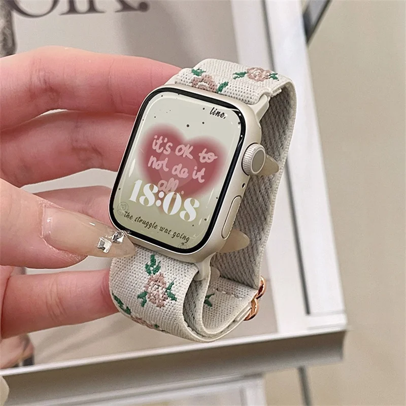 Korea Retro Nylon Flower Elasticity Band For Apple Watch 49mm 38 40 41mm Correa Cute Strap For iWatch Series Ultra 2 9 8 7 SE 6