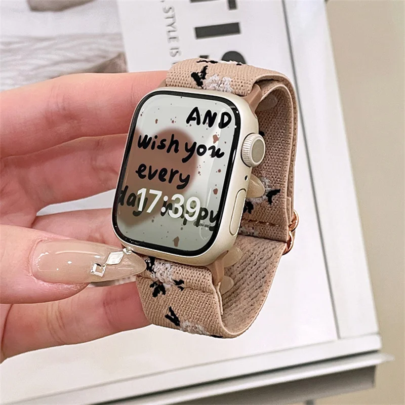 Korea Retro Nylon Flower Elasticity Band For Apple Watch 49mm 38 40 41mm Correa Cute Strap For iWatch Series Ultra 2 9 8 7 SE 6