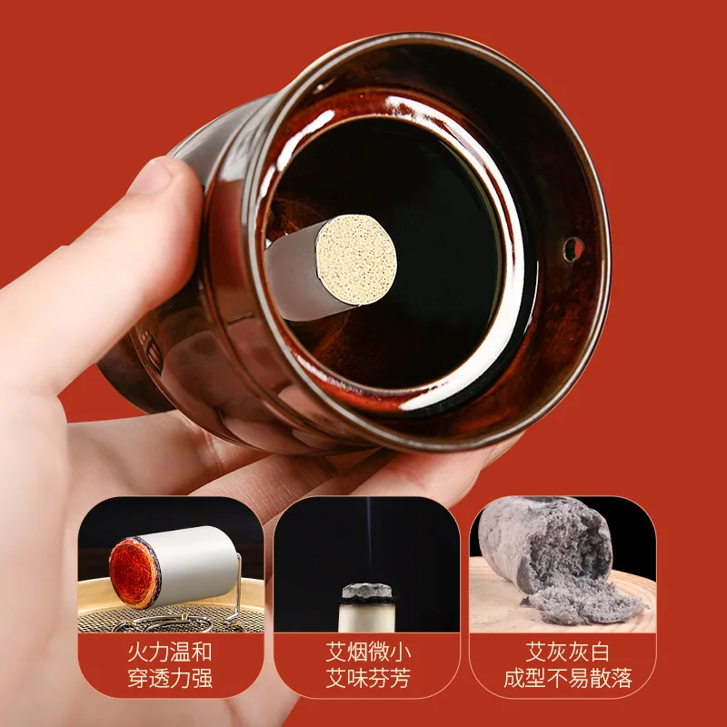 Moxa Therapy Warm Massager Clay Gua Sha Scraper Cup Ceramic Moxibustion Jar Muscle Relax Body Relaxation Natural Wild Wormwood
