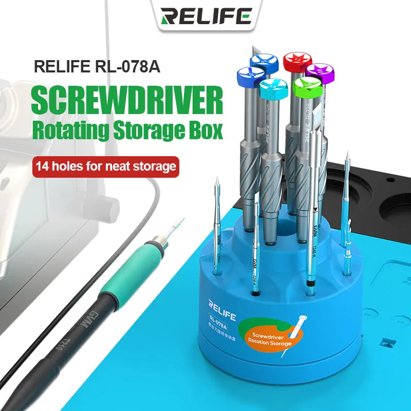 RELIFE RL-078A Multi-function Screwdriver Storage Holder Rotating Box 360° Rotate With Card slot and Non-Slip Base Storage Box