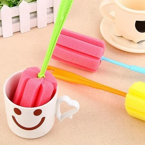 2 Pcs Kitchen Cleaning Tool Sponge Brush for Wineglass Bottle Coffe Tea Glass Cup Color Random Cleaning Products