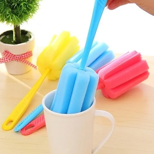 2 Pcs Kitchen Cleaning Tool Sponge Brush for Wineglass Bottle Coffe Tea Glass Cup Color Random Cleaning Products