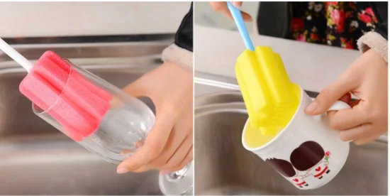 2 Pcs Kitchen Cleaning Tool Sponge Brush for Wineglass Bottle Coffe Tea Glass Cup Color Random Cleaning Products