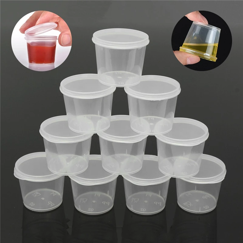 30pcs/Set 30ml 50ml 100ml Disposable Plastic Takeaway Sauce Cup Containers Food Box with Hinged Lids Pigment Paint Box Reusable
