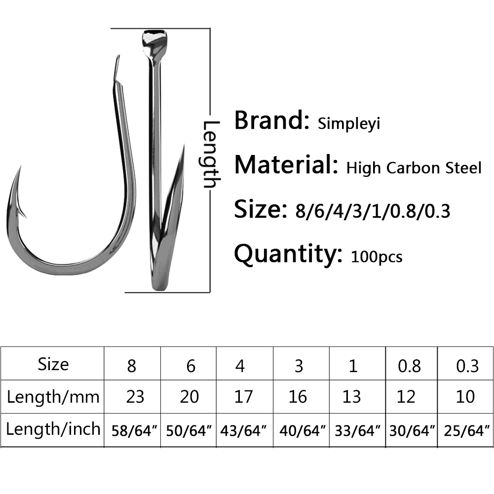 100pcs/1box Fishing Hooks Set High Carbon Steel Single Fishhook Fly Fishing Jip Barbed Carp Hooks Sea Tackle Accessories Tool