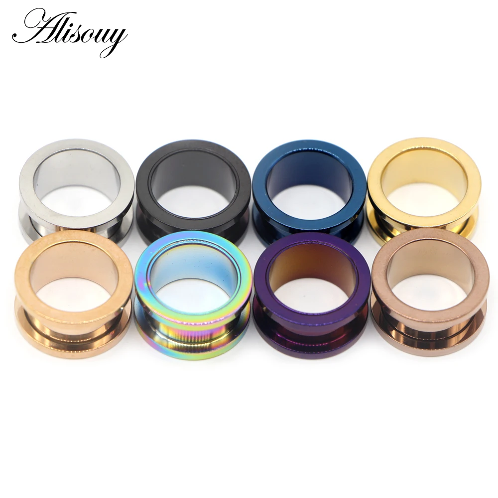 Alisouy 2pcs 1.2-30mm Stainless Steel Ear Tunnels Plugs Black Gold Color Expander Stretcher Ear Gauges Piercing Body Jewelry