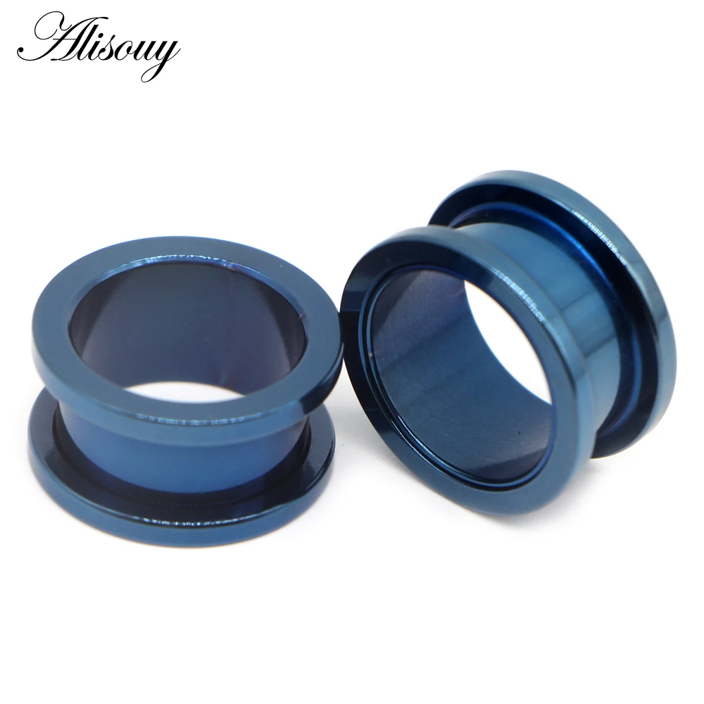 Alisouy 2pcs 1.2-30mm Stainless Steel Ear Tunnels Plugs Black Gold Color Expander Stretcher Ear Gauges Piercing Body Jewelry