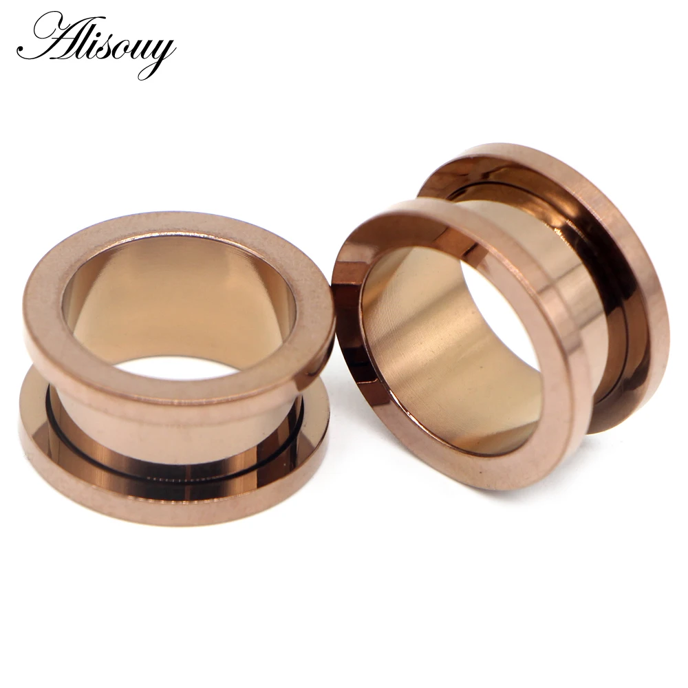 Alisouy 2pcs 1.2-30mm Stainless Steel Ear Tunnels Plugs Black Gold Color Expander Stretcher Ear Gauges Piercing Body Jewelry