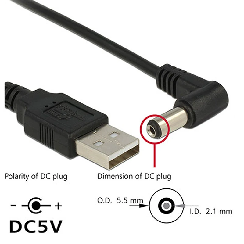 Black 90 Angle PC USB Male to 5V DC 3.5*1.35mm Connector Extension Power Cable Cord Adapter 5.5*2.1mm to USB Date Line 2.5*0.7mm