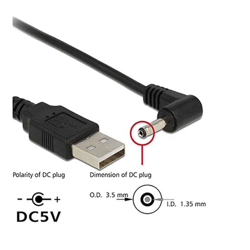 Black 90 Angle PC USB Male to 5V DC 3.5*1.35mm Connector Extension Power Cable Cord Adapter 5.5*2.1mm to USB Date Line 2.5*0.7mm