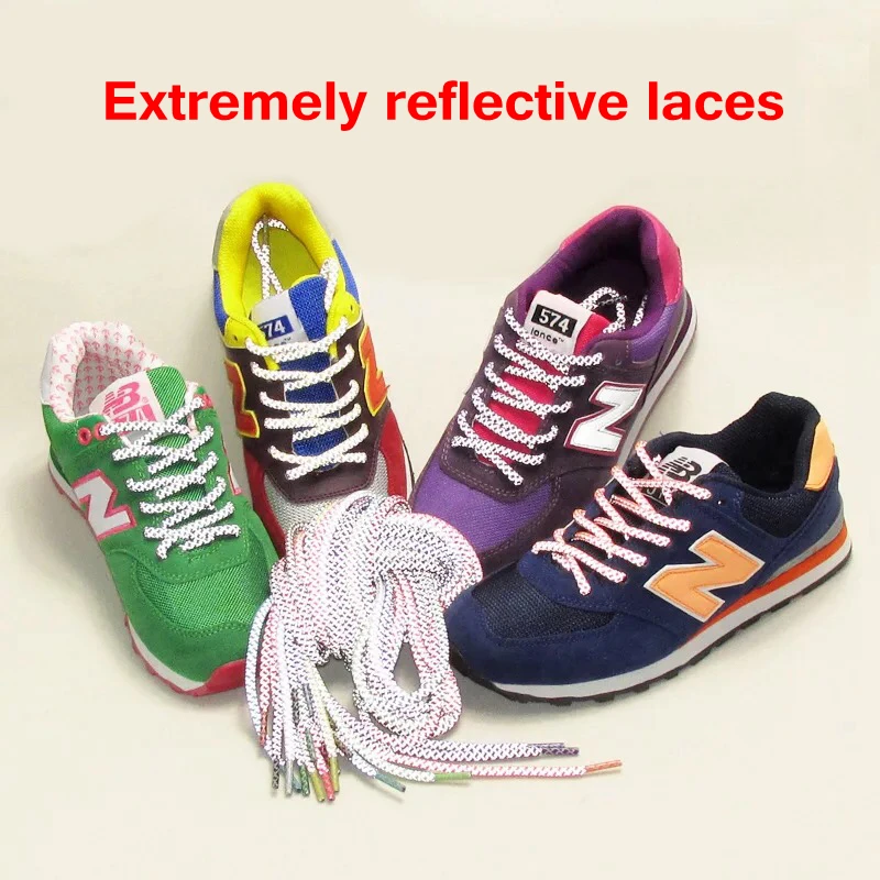1Pair 19 Colors 3M Reflective Shoelaces Round Sneakers Shoe Laces Kids Adult Outdoor Sports Shoelaces Length 100 120 140 160CM