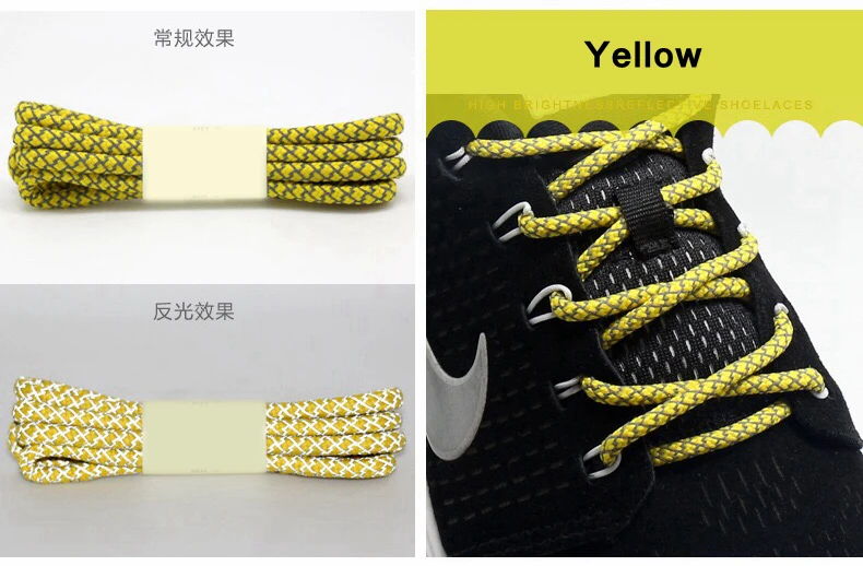 1Pair 19 Colors 3M Reflective Shoelaces Round Sneakers Shoe Laces Kids Adult Outdoor Sports Shoelaces Length 100 120 140 160CM